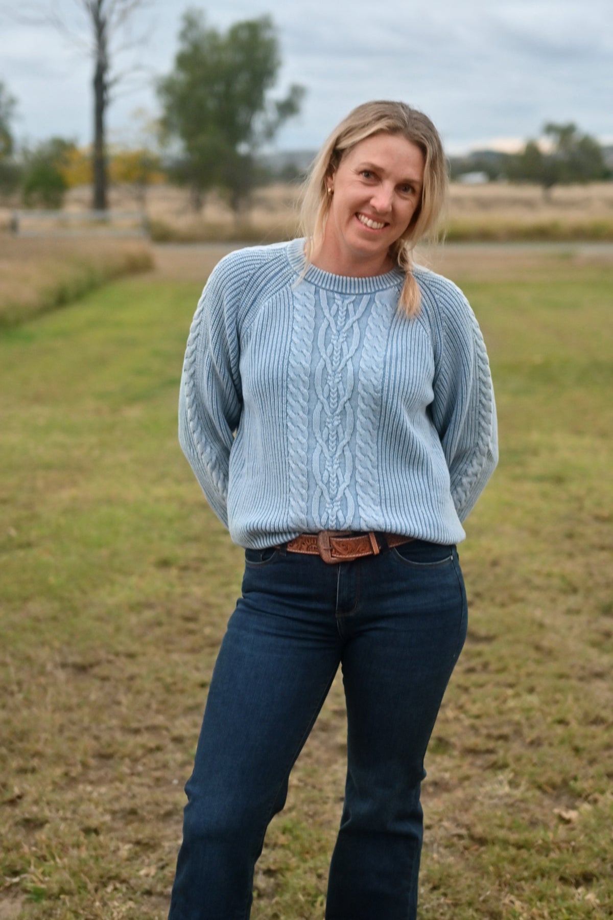 Hudson Street Cable Sweater - Light Blue