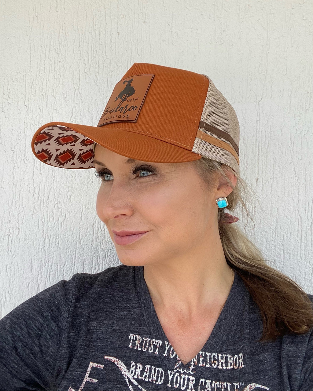 Buckaroo Boutique Rust & Leather Patch Trucker Cap