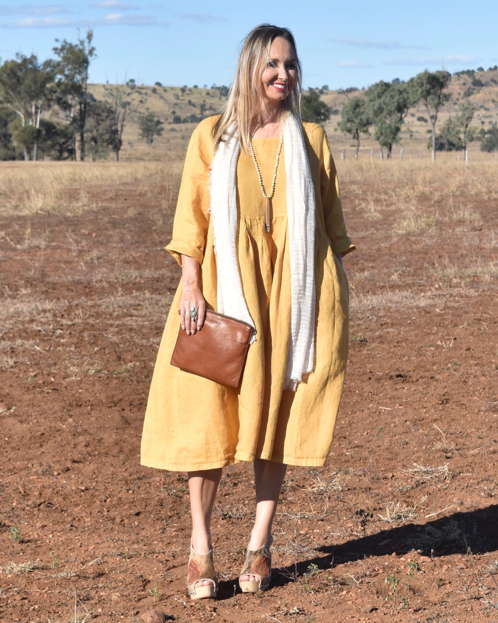 Luxe Linen Audrey Dress - Mustard