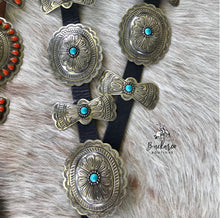 Classic Oval Conchos with Turquoise, Black Leather Belt