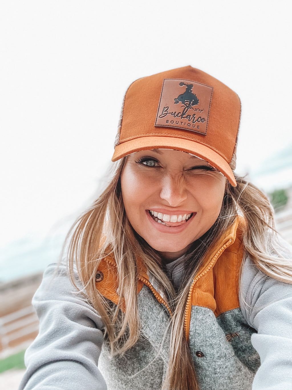 Buckaroo Boutique Rust & Leather Patch Trucker Cap