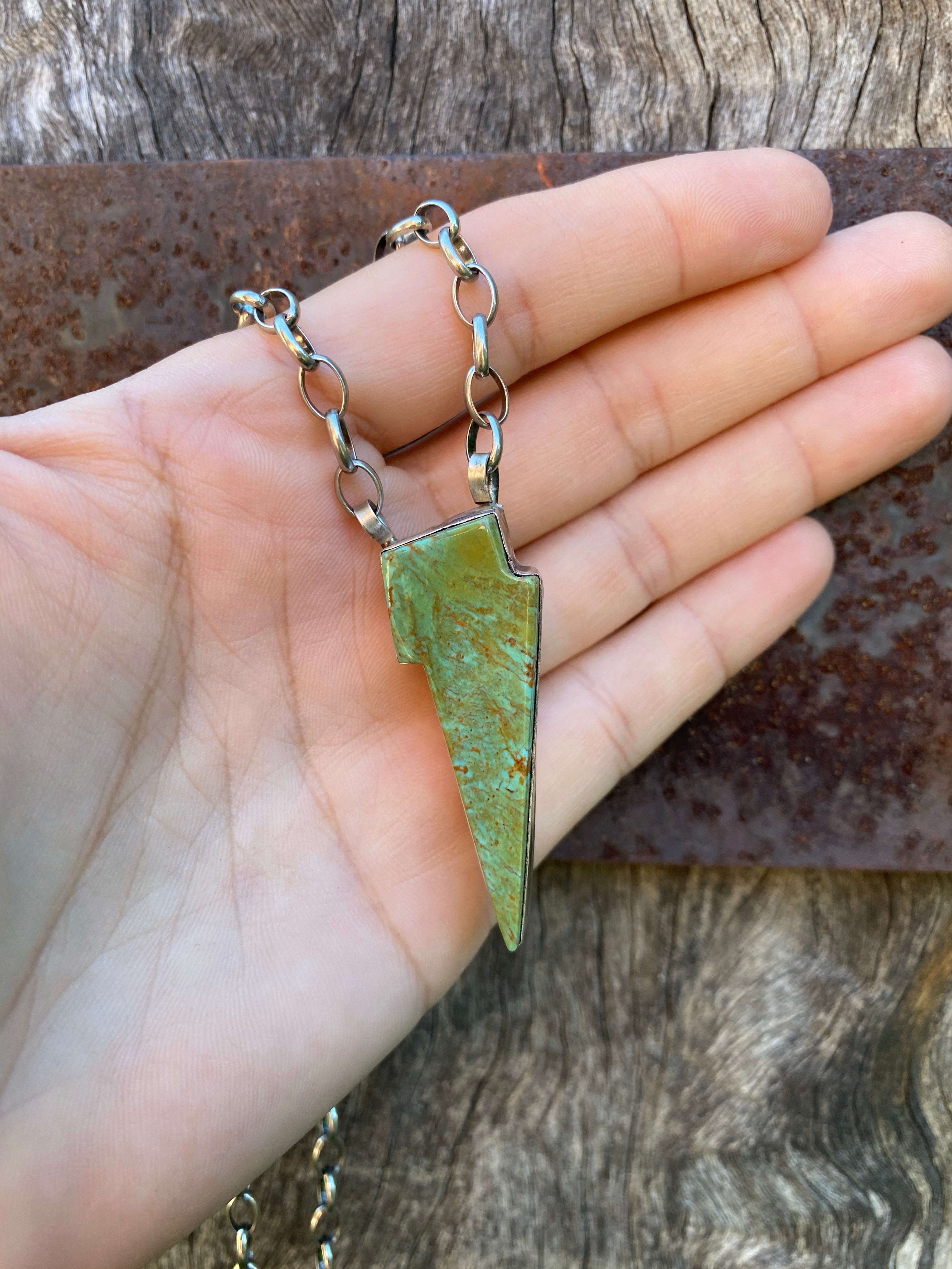 Kingman Turquoise Lightning Bolt Pendant Necklace.