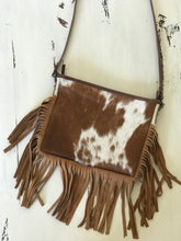 Tan & White Hair on Hide Fringe Bag