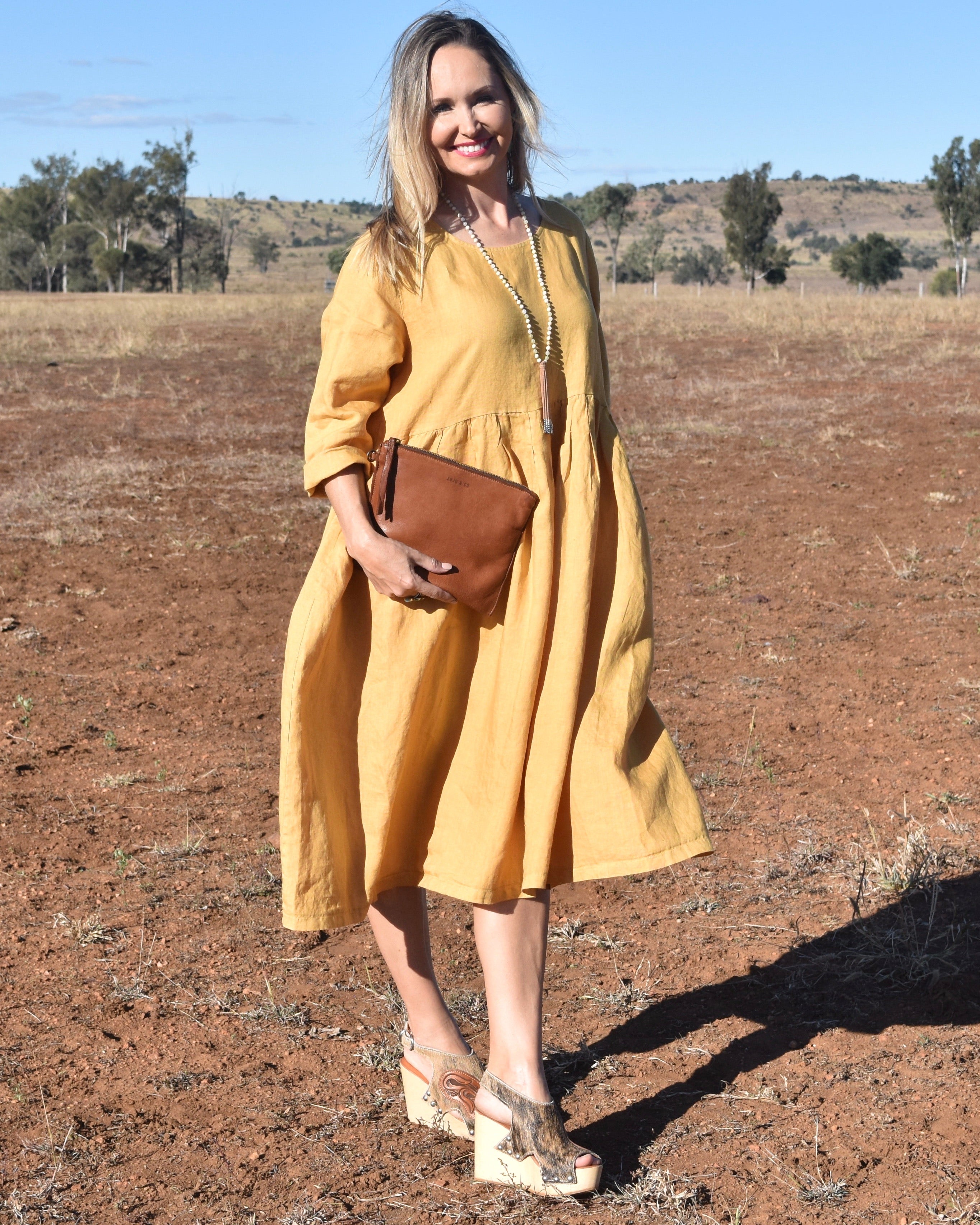 Luxe Linen Audrey Dress - Mustard