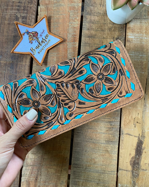 Turquoise Tooled Leather Wallet