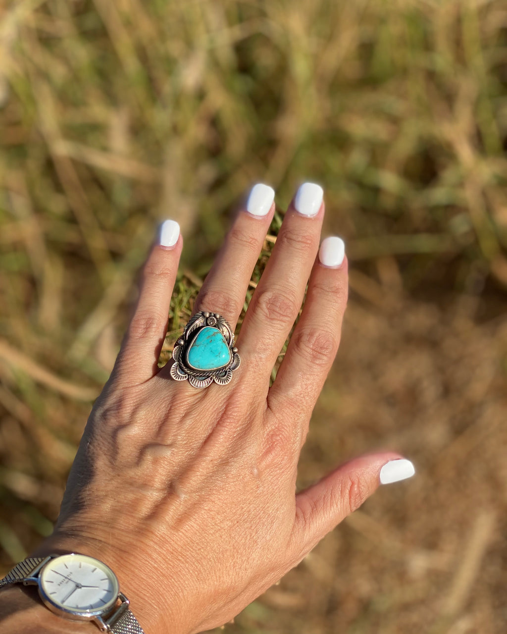 Kingman Turquoise & Antique Finish Sterling Silver (Sz 7.5)