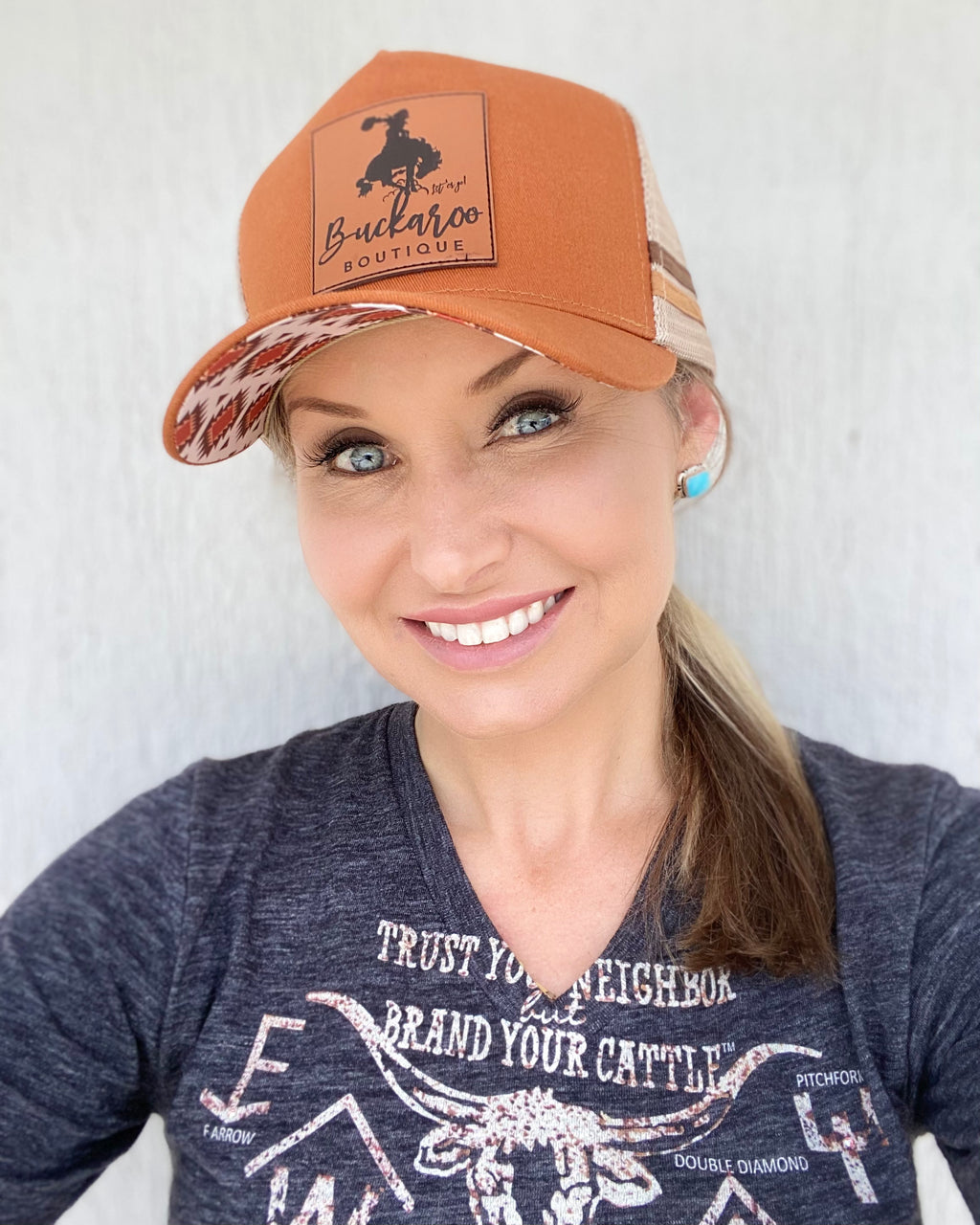 Buckaroo Boutique Rust & Leather Patch Trucker Cap
