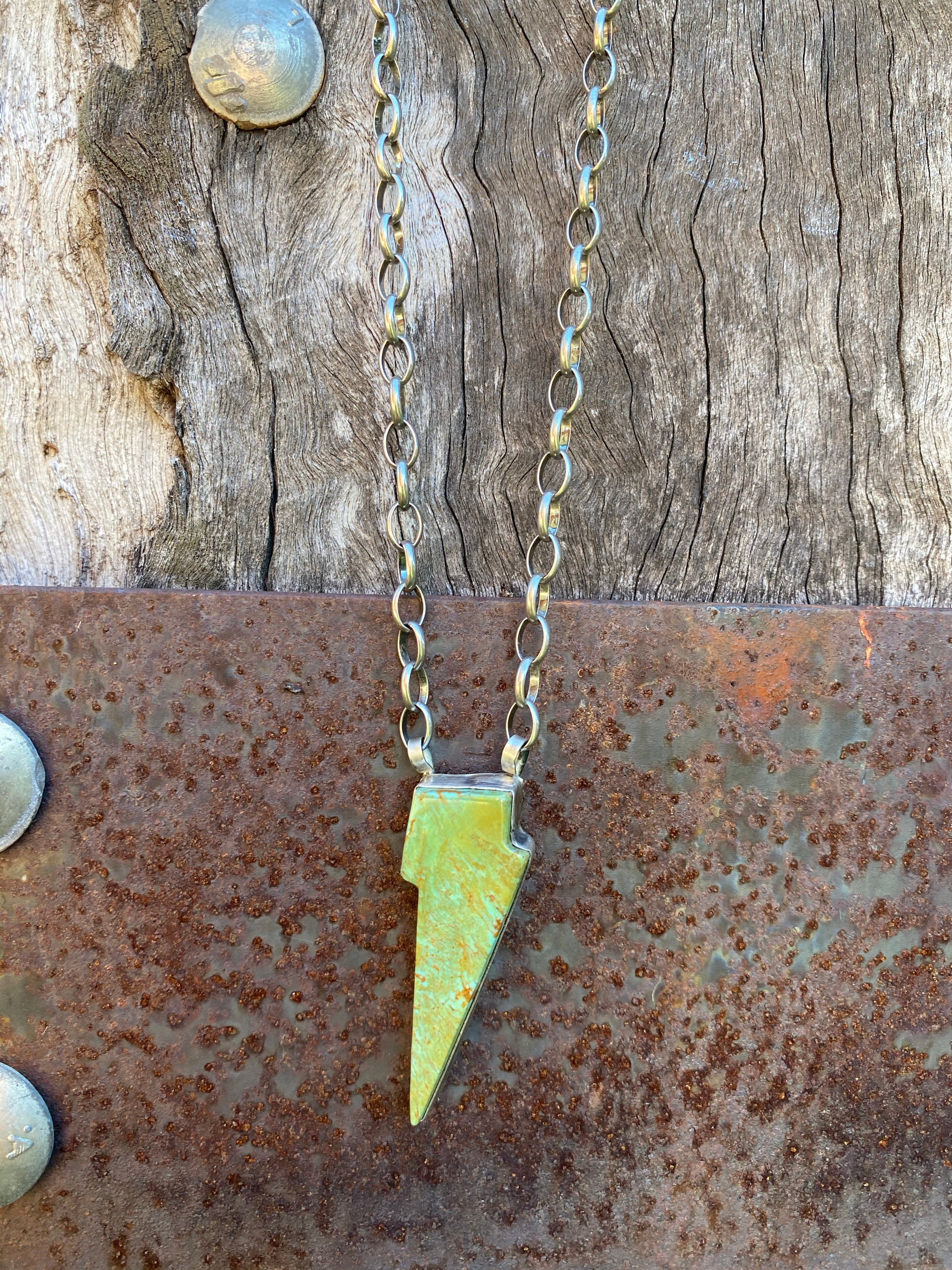 Kingman Turquoise Lightning Bolt Pendant Necklace.