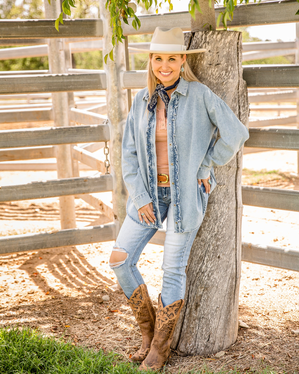 Indigo Ruffle Denim Shacket